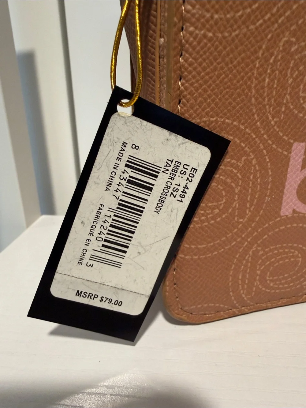 bebe Tan and Pink Logo Fold-Over Wallet